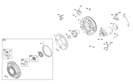 Flywheel, Ignition, And Starter Group Diagram and Parts List for 296447-0011-H5 200000 - 399999 Briggs and Stratton Engine